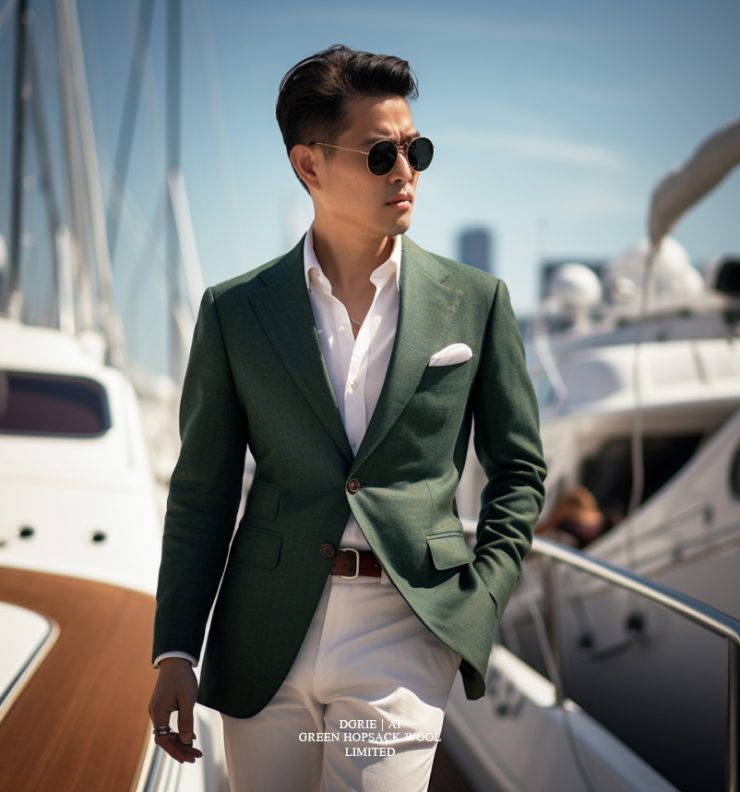 เสื้อสูทสีเขียว DGRIE Hopsack Green Notch Lapel Jacket 25 เสื้อสูทสีเขียว DGRIE Hopsack Green Notch Lapel Jacket