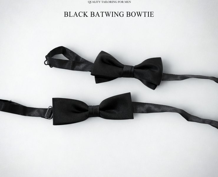 โบว์ไทสีดำ Black Batwing Satin Bow Tie