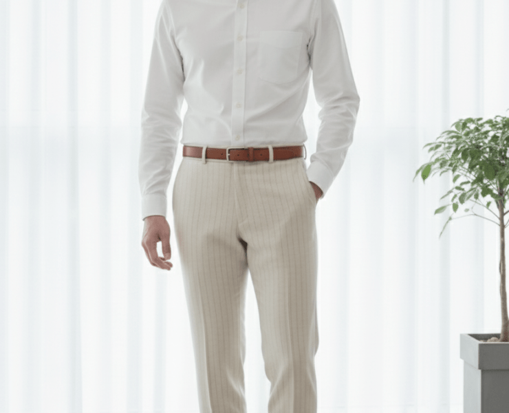 กางเกง Ivory White Stripes Dot Blend Wool Pants