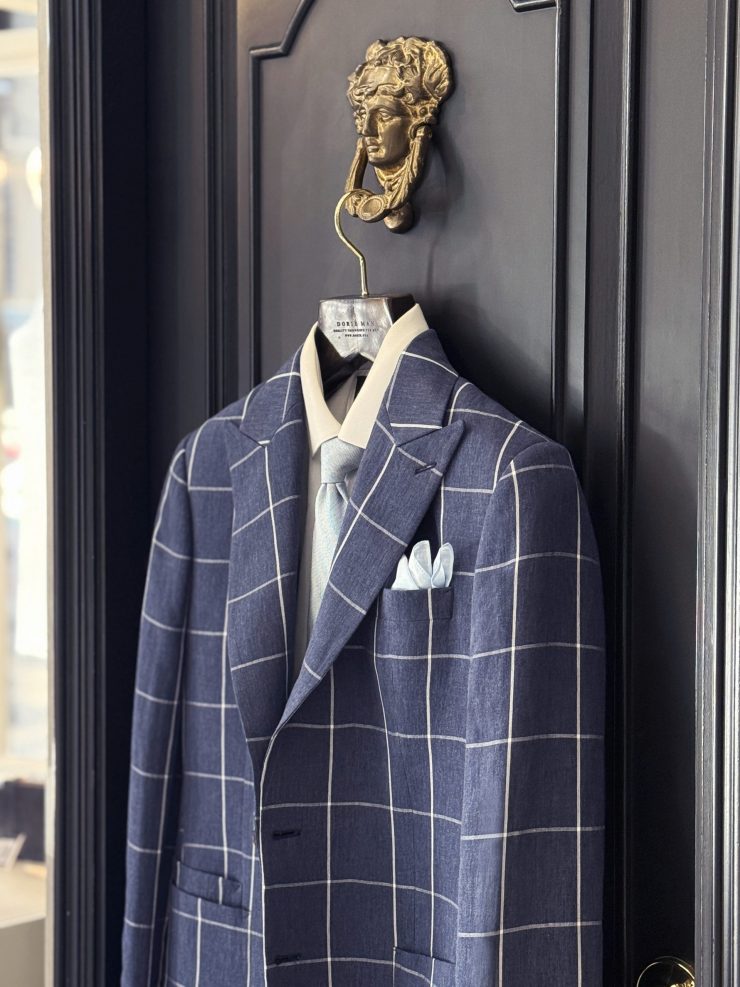 Navy Windowpane Linen Blazer & Stripe Linen Shirt 6 Navy Windowpane Linen Blazer & Stripe Linen Shirt