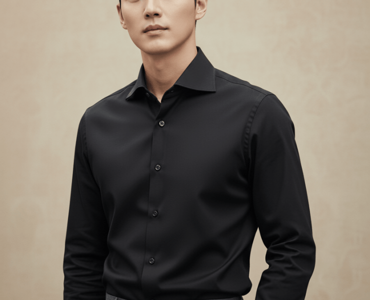 เสื้อเชิ้ต Noir Black B/B Cutaway Collar Cotton Shirt