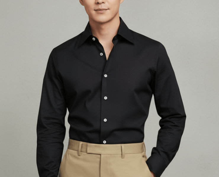 Noir Black B/N Spared Collar White Button Cotton Shirt - DGRIE