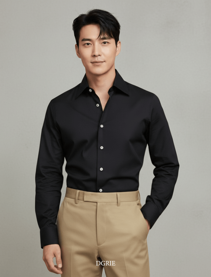 Noir Black B/N Spared Collar White Button Cotton Shirt - DGRIE 1 Noir Black B/N Spared Collar White Button Cotton Shirt - DGRIE