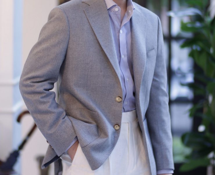ตัดสูท Texture Grey Sport Jacket with white linen pants
