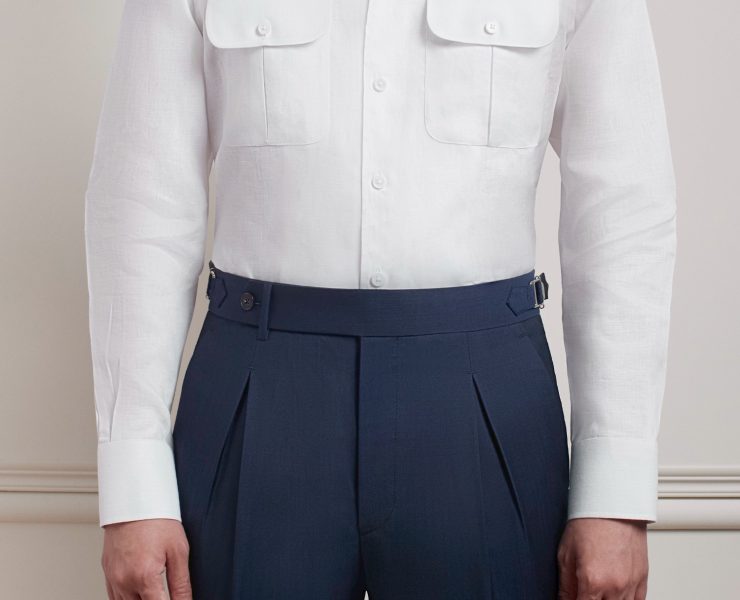 DGRIE Classic Box Pleat Flap Pocket Plain Linen Shirts