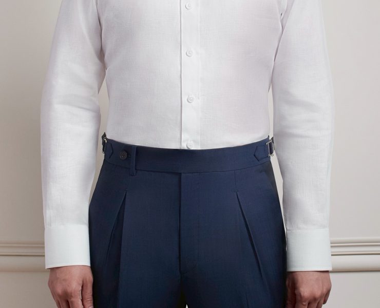 เสื้อเชิ้ต ปกติดกระดุม Smart High Collar Button Down linen White Shirt