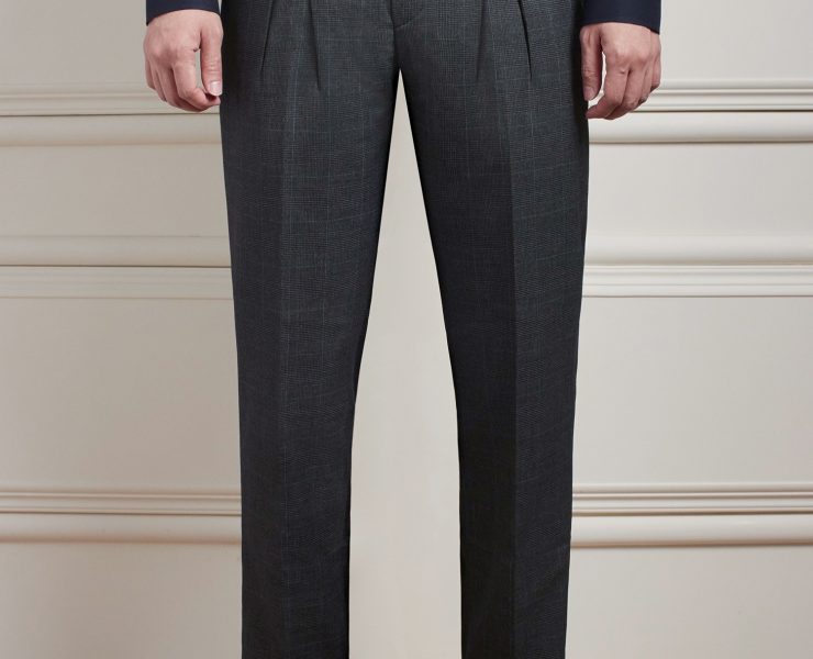 กางเกง Check Dark Grey Classic Twin Belts Side Adjuster Wool Pants