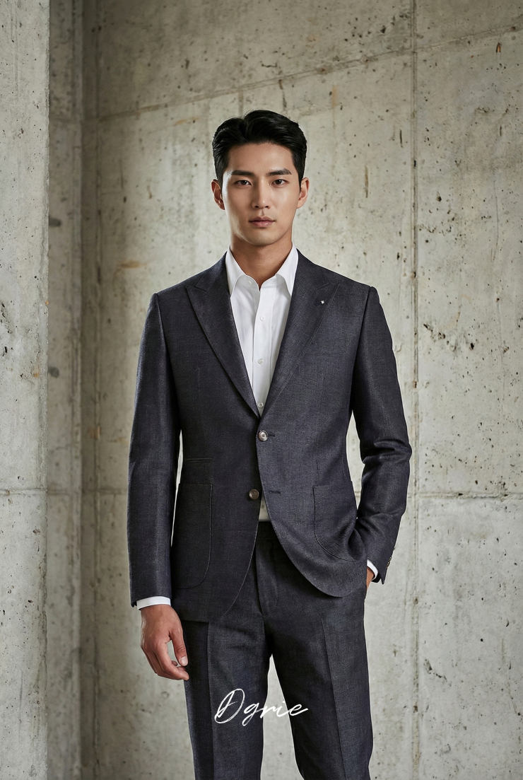 DGRIE - เสื้อสูท Midnight blue Wool&Silk Peak Lapel X Silver Pin Jacket