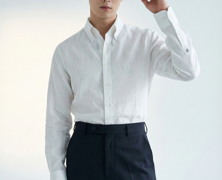 DGRIE READY TO WEAR - White Linen Three-bar Shirt