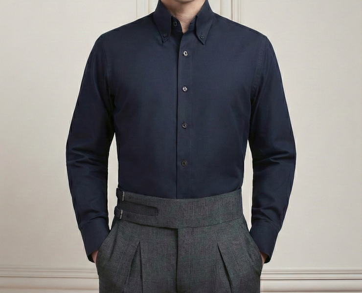 เสื้อเชิ้ต Oxford Cotton Button Down Navy Blue Shirt