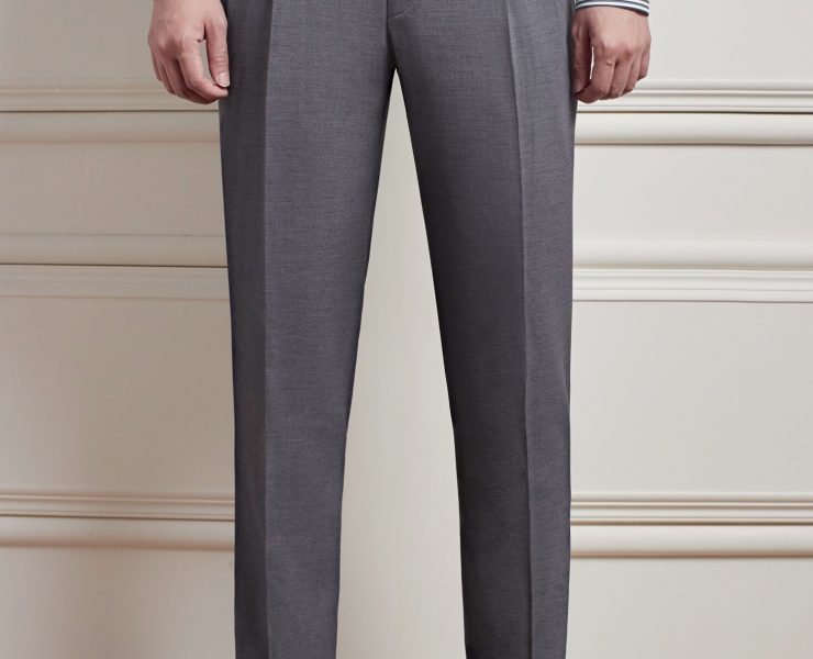 กางเกง - Smoke Gray Buckle Belt Blend Wool Pants