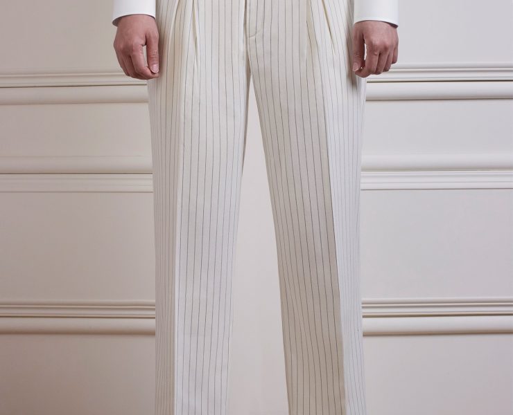 กางเกง Loose Pinstripe White Kissing Pleat Wool Pants