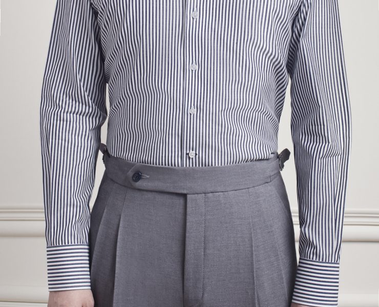 Navy & White Hidden Button Spread Collar Shirt