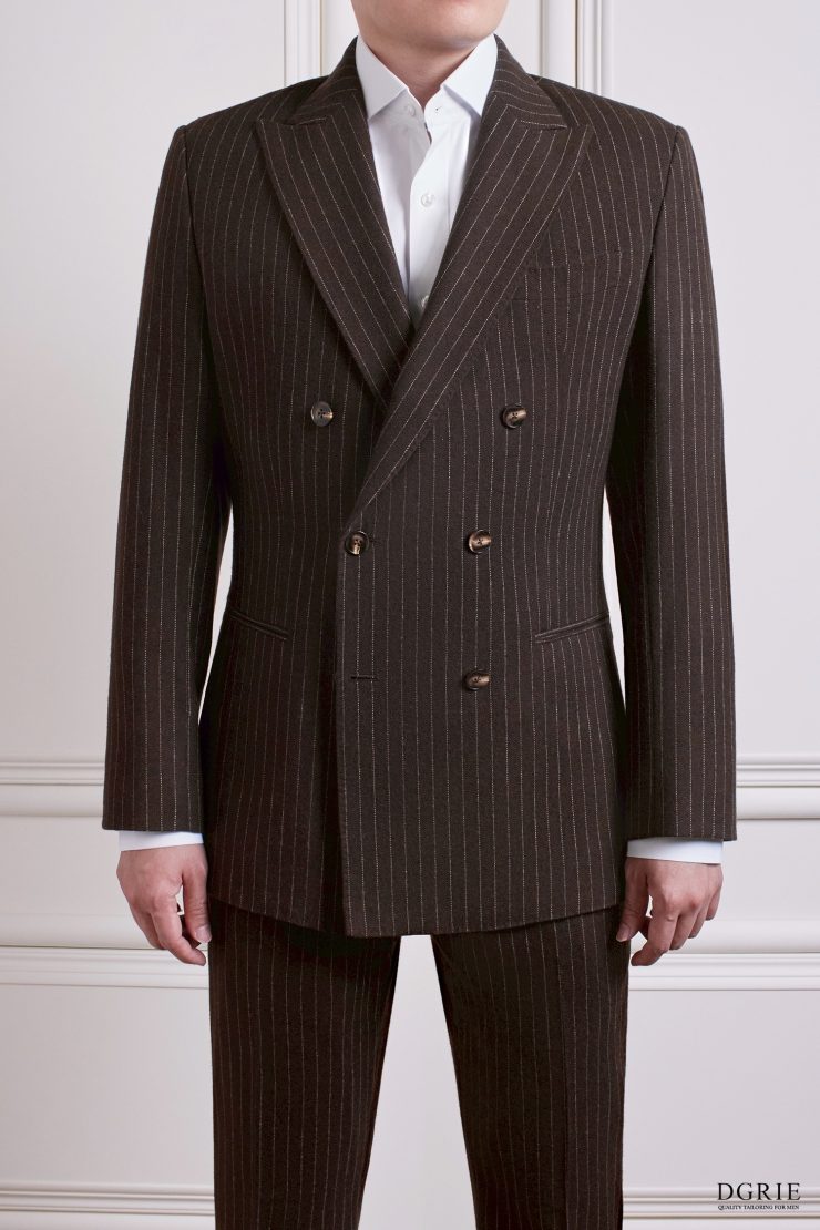 Caramel Brown Pin-Stripe Half Lining Double Breasted Wool Jacket