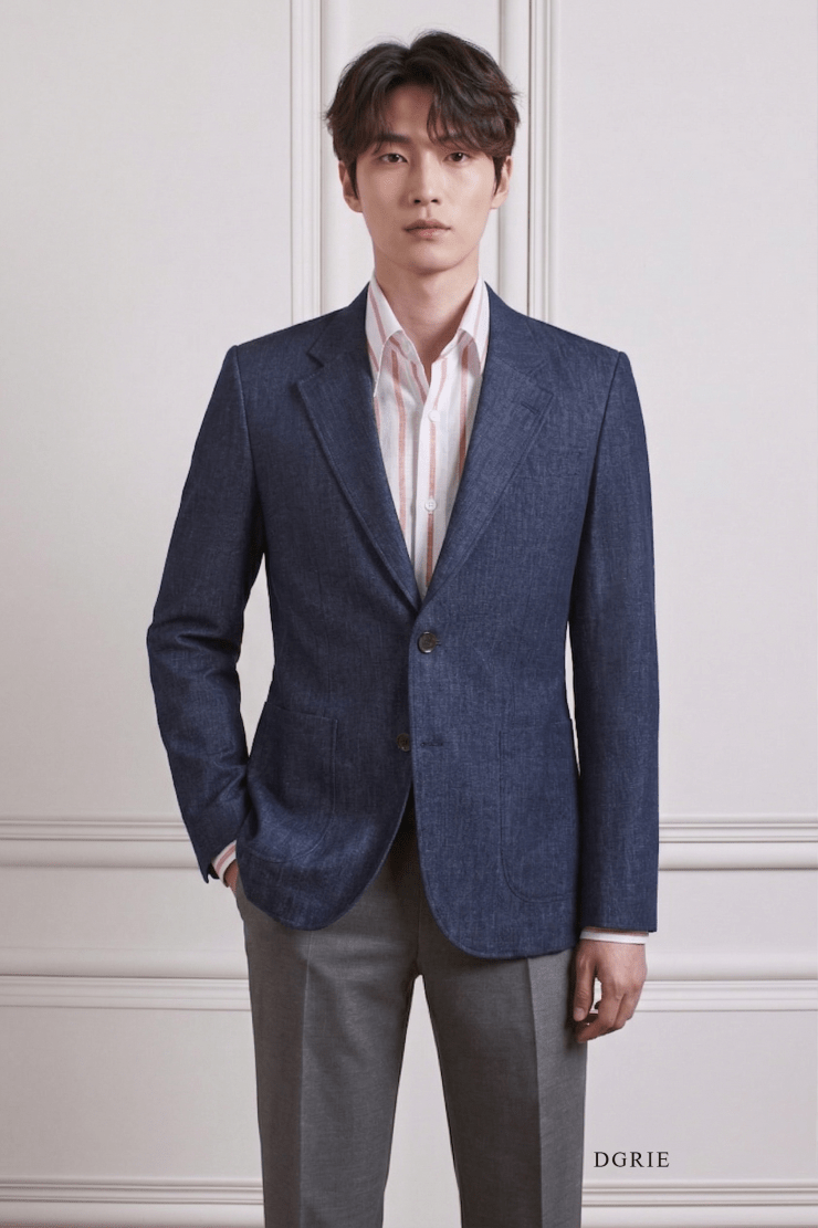 Navy Denim Notch Lapel Unlining Patch Pocket Sport Jacket - DGRIE