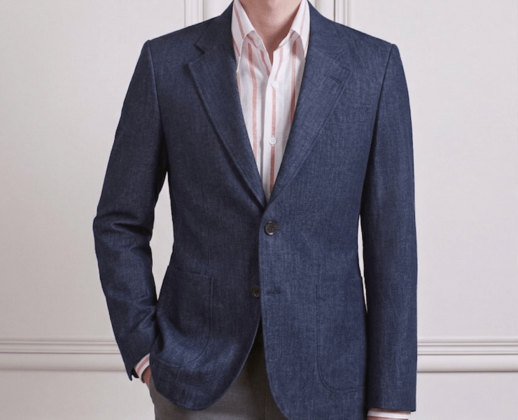 Navy Denim Notch Lapel Unlining Patch Pocket Sport Jacket - DGRIE