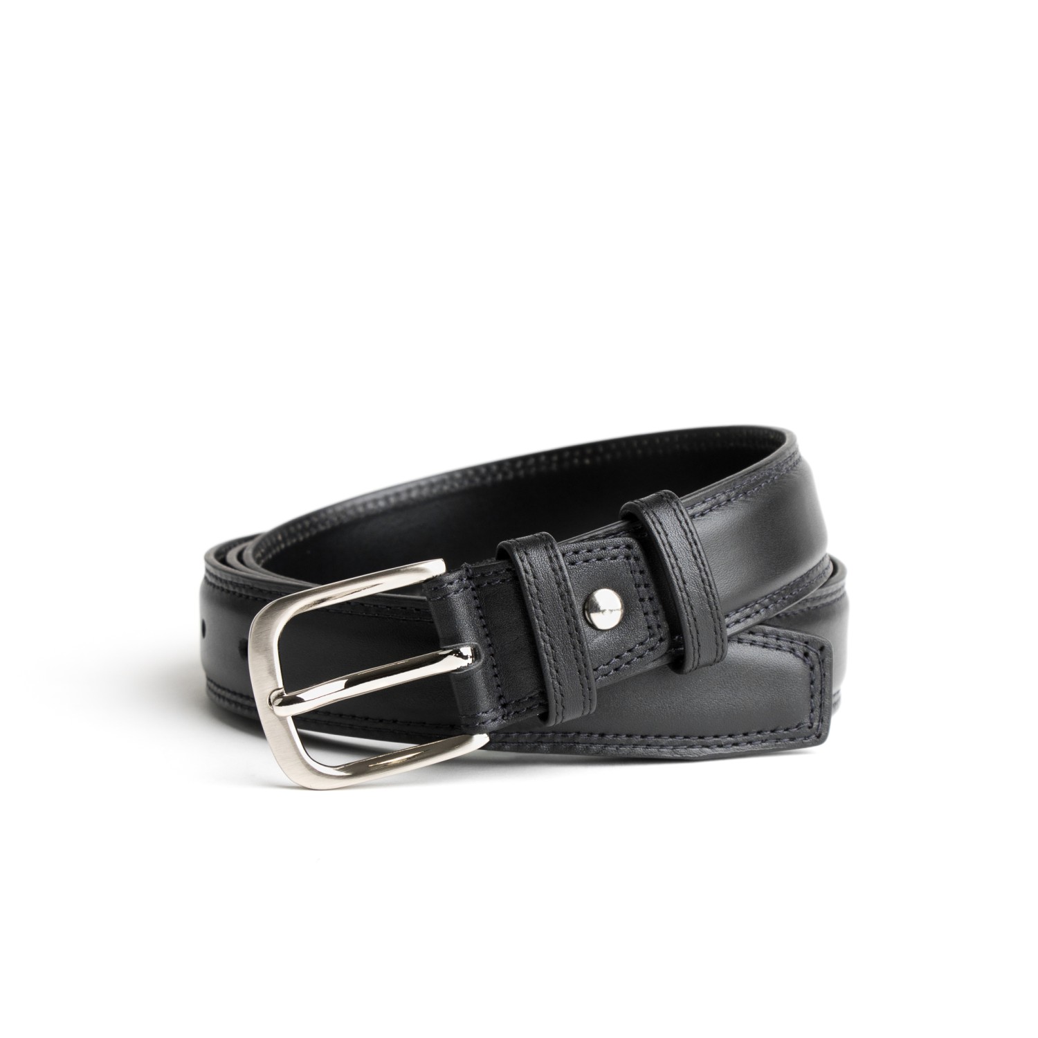 DGRIE BASIC BLACK LEATHER BELT WITH SILVER TONE CURVE BUCKLE
