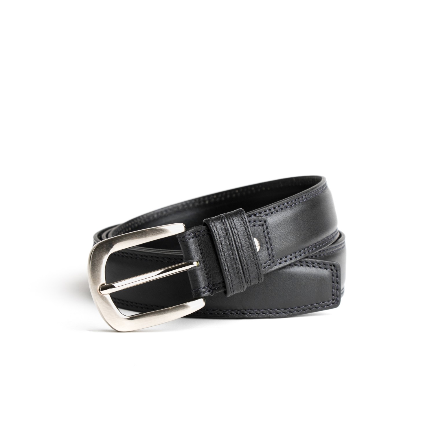 DGRIE BASIC BLACK LEATHER BELT WITH SILVER TONE SQUARE BUCKLE
