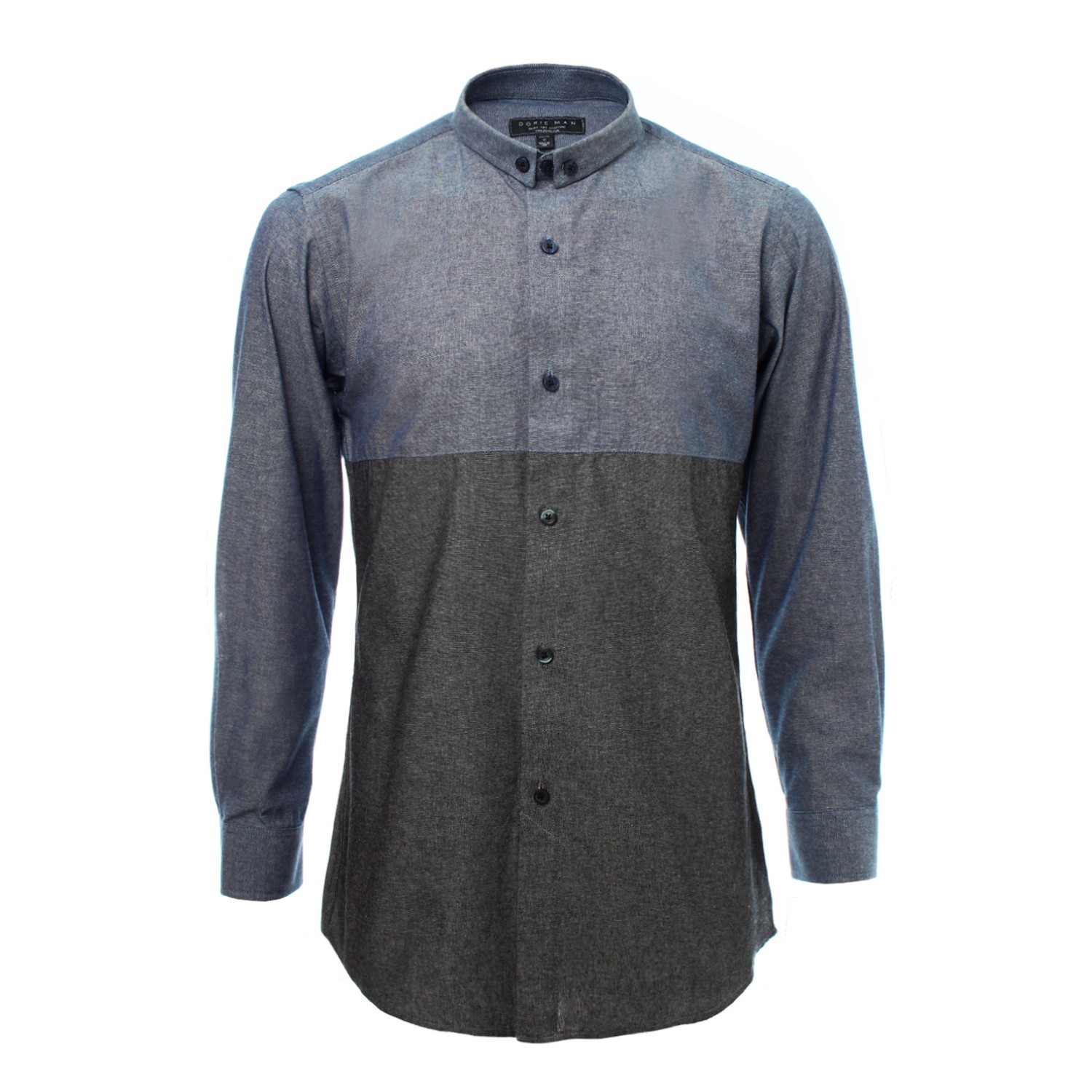 เสื้อเช้ิตยีนส์แขนยาวปกเล็กสีน้ำเงินเทา