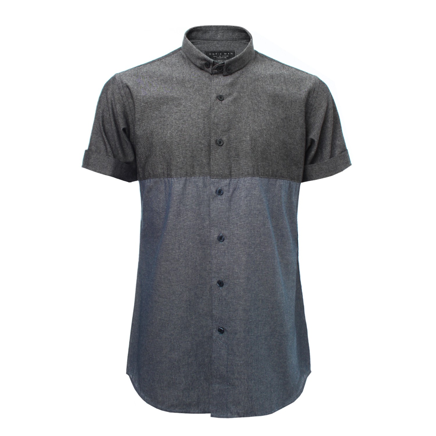 เสื้อเชิ้ตยีนส์แขนสั้นสีเทาน้ำเงิน