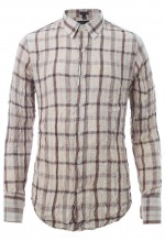 เชิ้ตแขนยาวลายตารางสีน้ำตาล