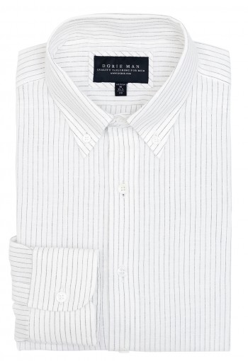 WHITE PINSTRIPE BUTTON DOWN SHIRT (Cotton / Linen)