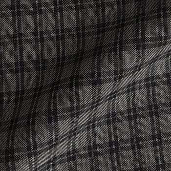 GREY AND BLACK TARTAN CHECK FABRIC WOOL BLEND