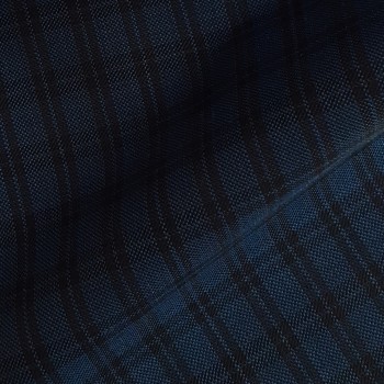 BLUE AND BLACK TARTAN CHECK FABRIC WOOL BLEND