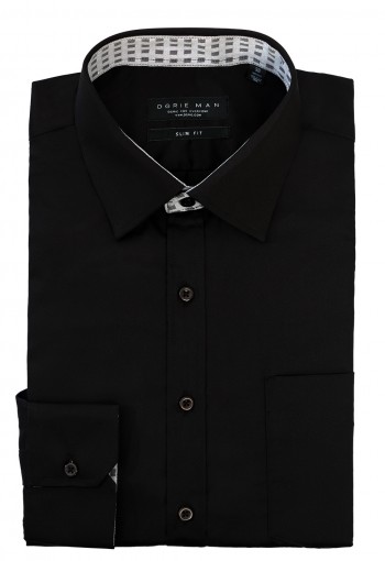 BLACK SHIRT CHECKED COLLAR