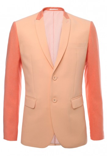 เสื้อสูทตัดต่อผ้าสลับสีส้ม ปกแหลมเล็ก