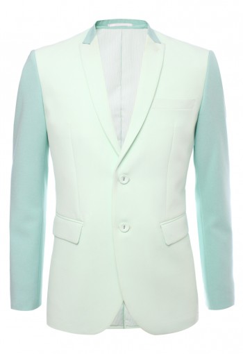 เสื้อสูทตัดต่อผ้าสลับสีเขียว ปกแหลมเล็ก