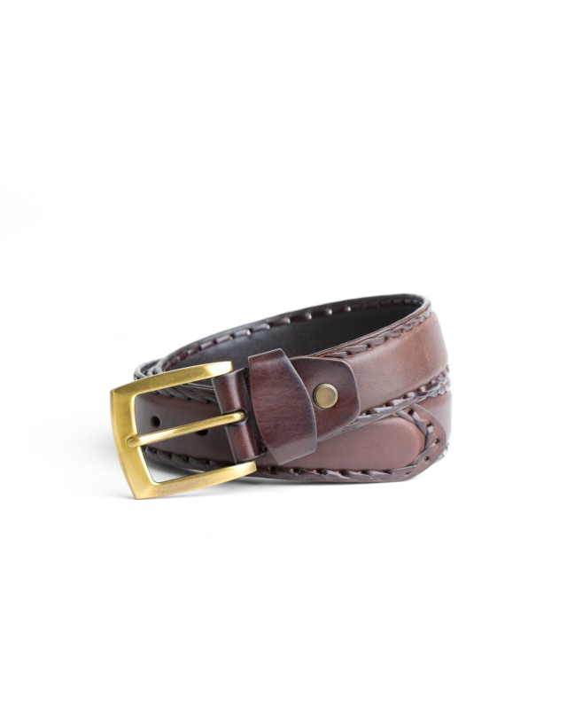 DGRIE BASIC BROWN LEATHER BELT WITH GOLD TONE BUCKLE