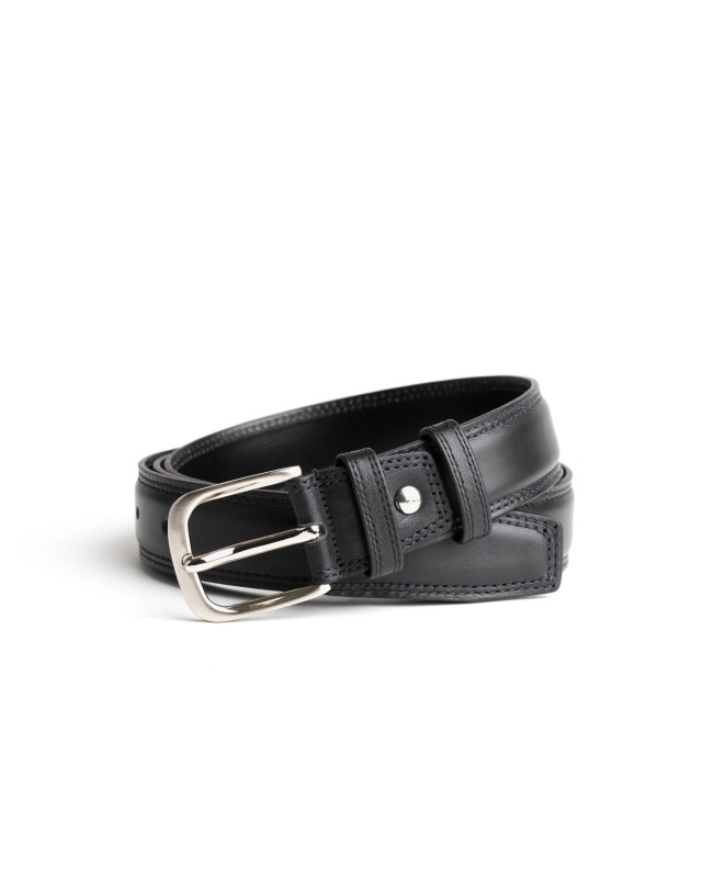 DGRIE BASIC BLACK LEATHER BELT WITH SILVER TONE CURVE BUCKLE