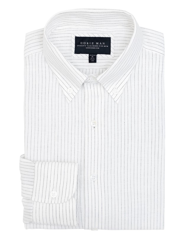 WHITE PINSTRIPE BUTTON DOWN SHIRT (Cotton / Linen)