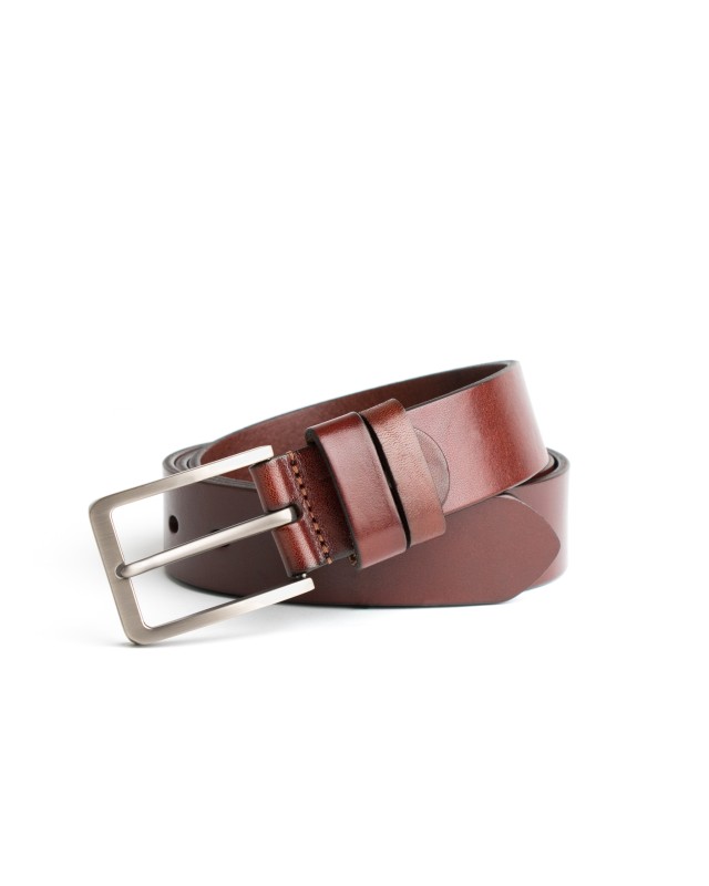 DGRIE BASIC BROWN LEATHER BELT WITH SILVER TONE BUCKLE