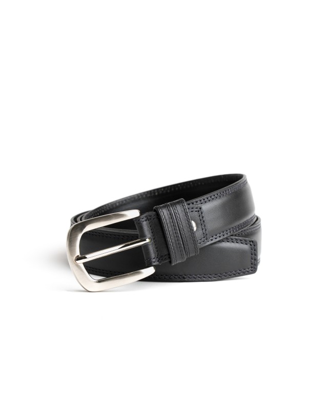 DGRIE BASIC BLACK LEATHER BELT WITH SILVER TONE SQUARE BUCKLE