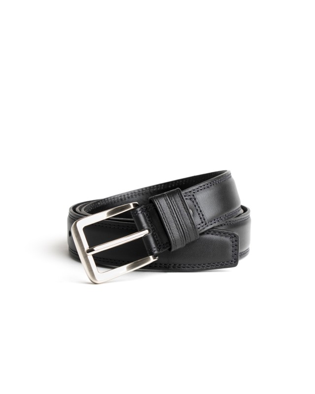 DGRIE BASIC BLACK LEATHER BELT WITH SILVER TONE FLAT BUCKLE