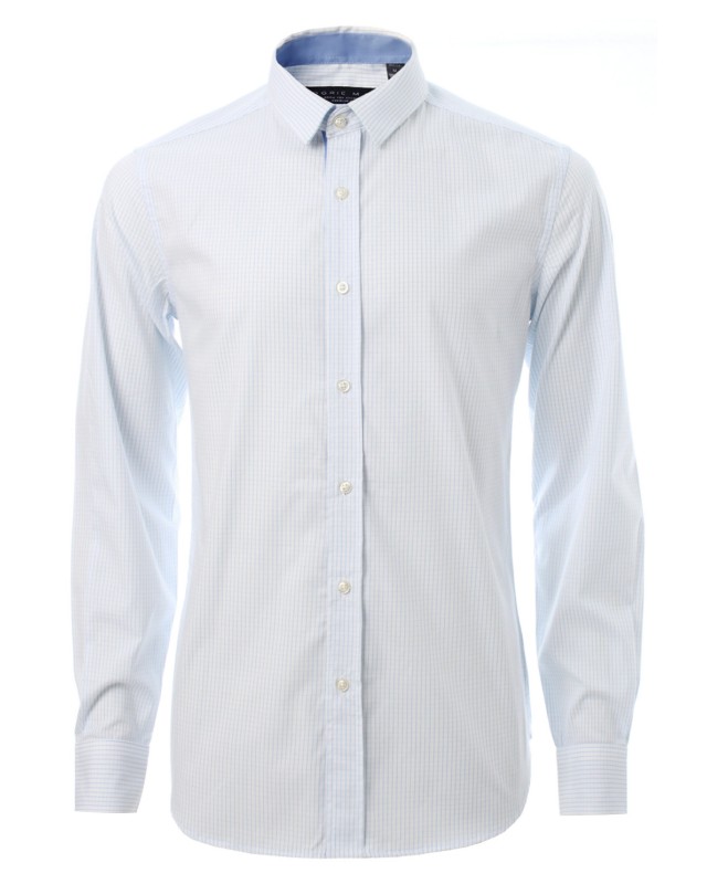 เสื้อเชิ้ตลายตารางสีฟ้าอ่อน