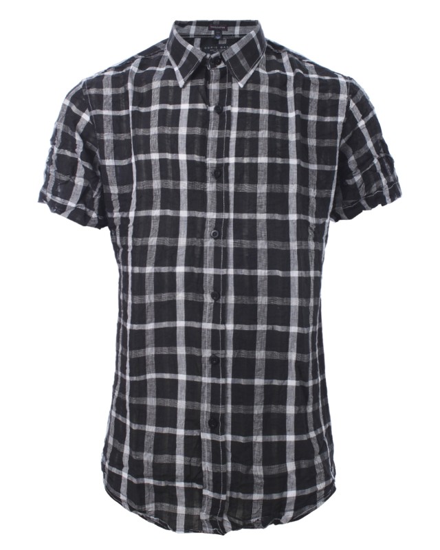 เสื้อเช้ิตแขนสั้นลายตารางพื้นสีดำ