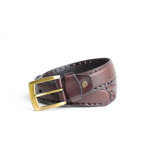 DGRIE BASIC BROWN LEATHER BELT WITH GOLD TONE BUCKLE