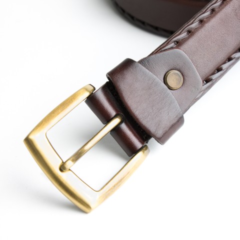 DGRIE BASIC BROWN LEATHER BELT WITH GOLD TONE BUCKLE