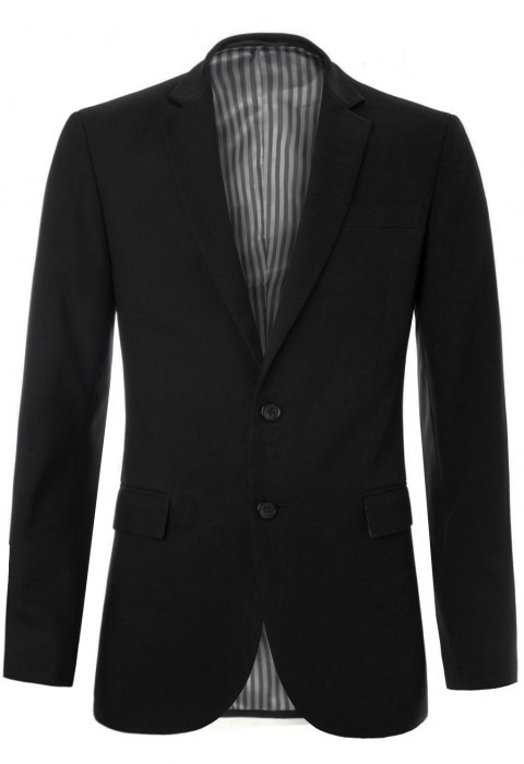 เสื้อสูทสีดำกระดุมสองเม็ด ซับในลายทาง