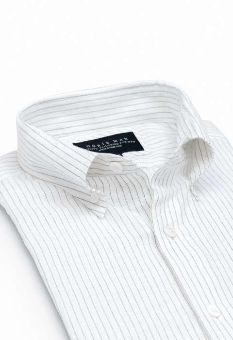 WHITE PINSTRIPE BUTTON DOWN SHIRT (Cotton / Linen)