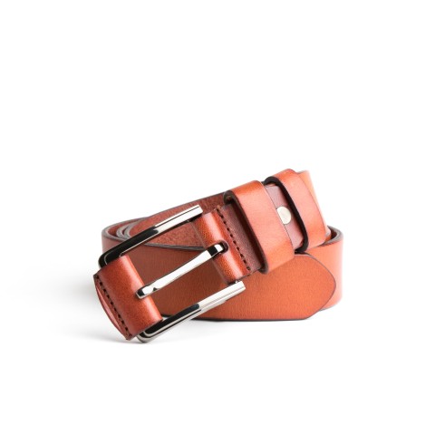DGRIE BASIC BROWN LEATHER BELT WITH SILVER TONE BUCKLE