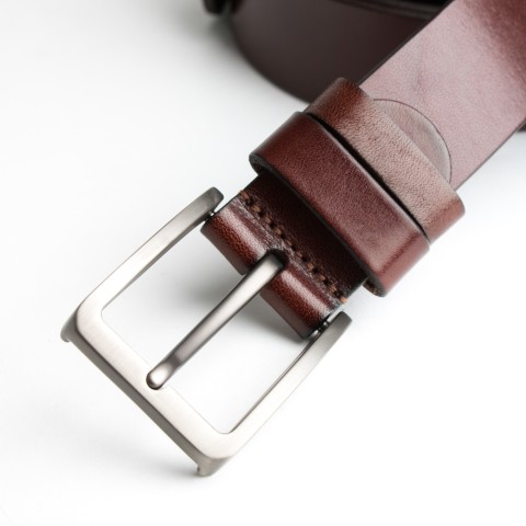 DGRIE BASIC BROWN LEATHER BELT WITH SILVER TONE BUCKLE