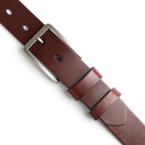 DGRIE BASIC BROWN LEATHER BELT WITH SILVER TONE BUCKLE