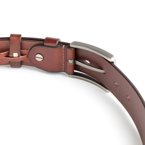 DGRIE BASIC BROWN LEATHER BELT WITH SILVER TONE BUCKLE