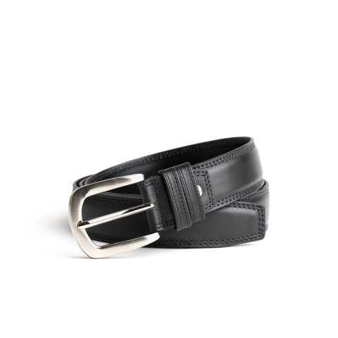 DGRIE BASIC BLACK LEATHER BELT WITH SILVER TONE SQUARE BUCKLE