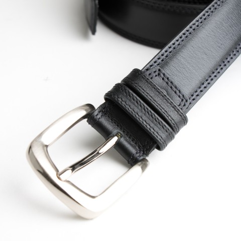 DGRIE BASIC BLACK LEATHER BELT WITH SILVER TONE SQUARE BUCKLE
