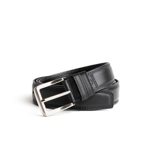 DGRIE BASIC BLACK LEATHER BELT WITH SILVER TONE FLAT BUCKLE